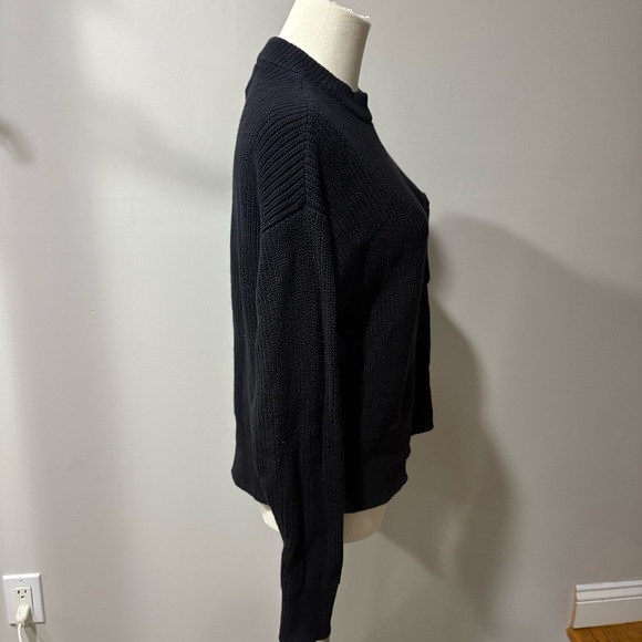 FLX Women’s Black Crewneck Ribbed Sweater Patch Pocket Sz M Classic Grunge - Picture 5 of 11